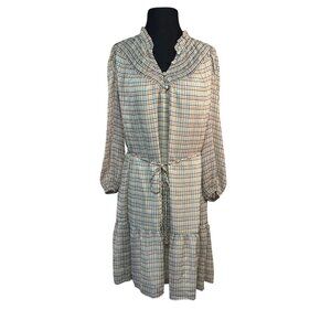 Loft Womens Petite Plaid Ruffle Collar Dress Size S Polyester